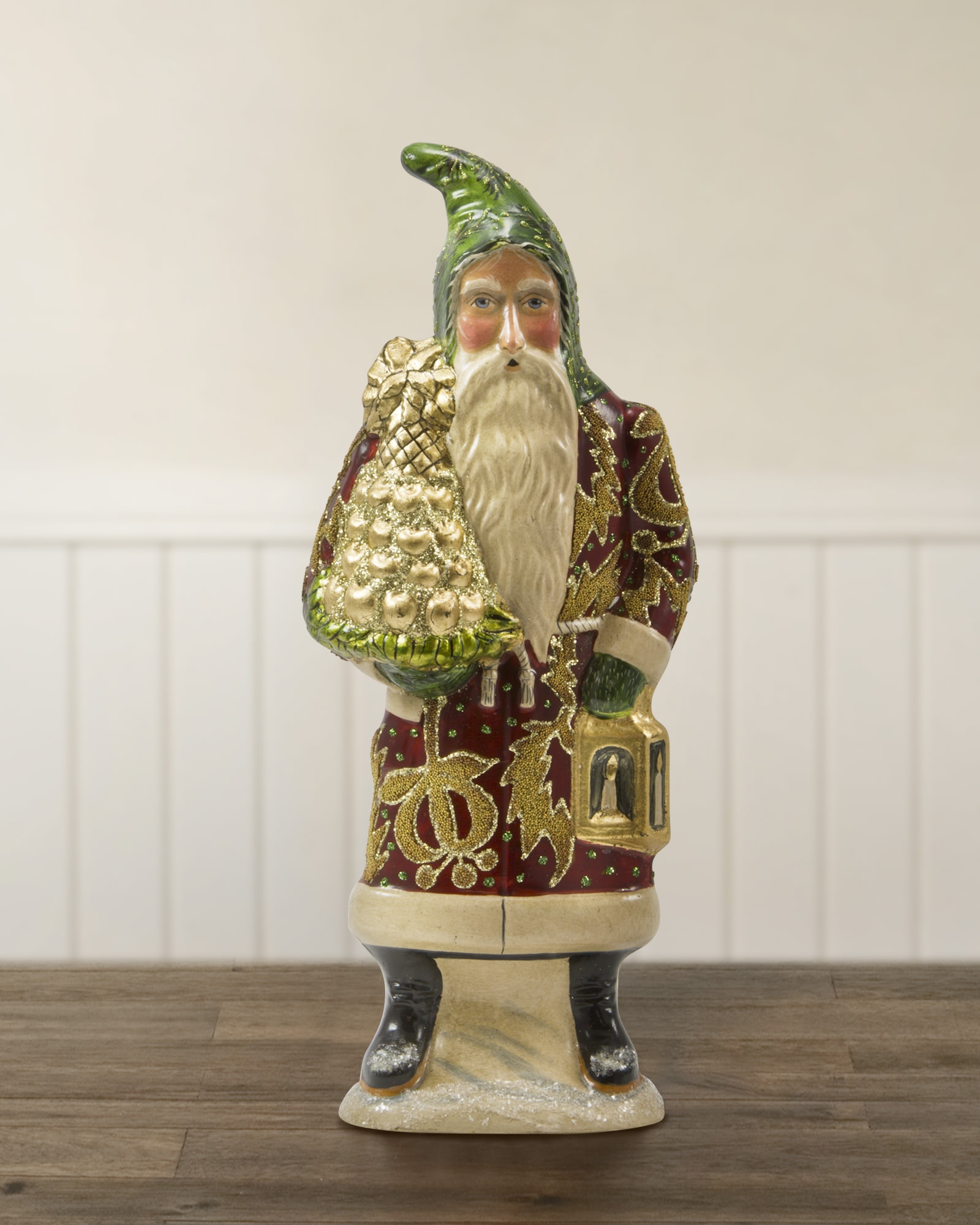 Balsam Hill Handcrafted Items - Vaillancourt Chalkware Burgundy Santa