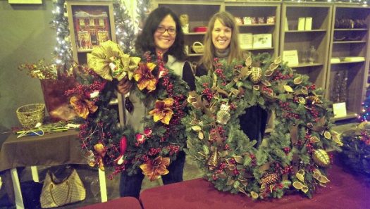 Ana’s decorated wreath (left)