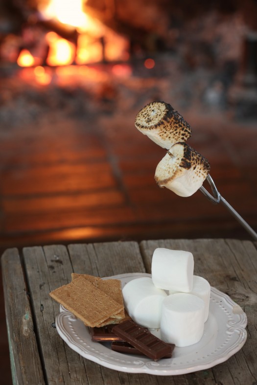 Photo of marshmallows and other s'mores ingredients, along with Balsam Hill's Roasting Forks