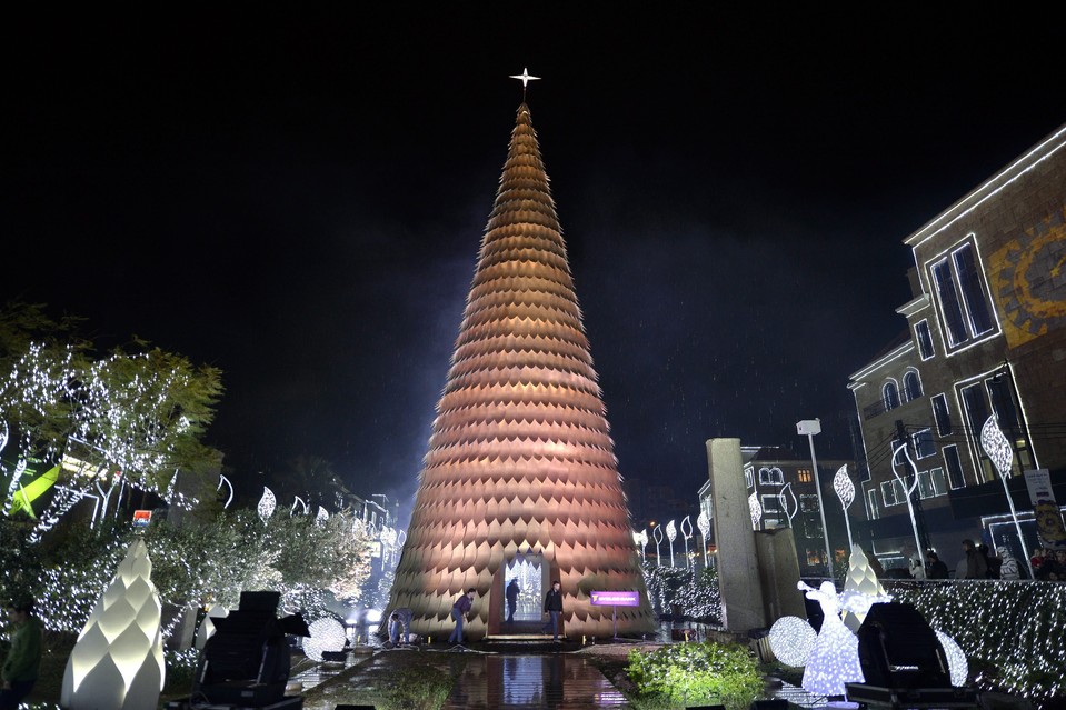 Giant gold Christmas tree in Beirut, Lebanon