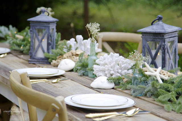 Outdoor holiday entertaining table-setting
