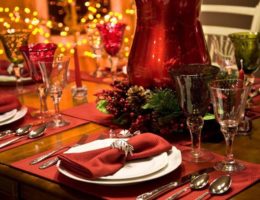 Red and green Christmas tablescape