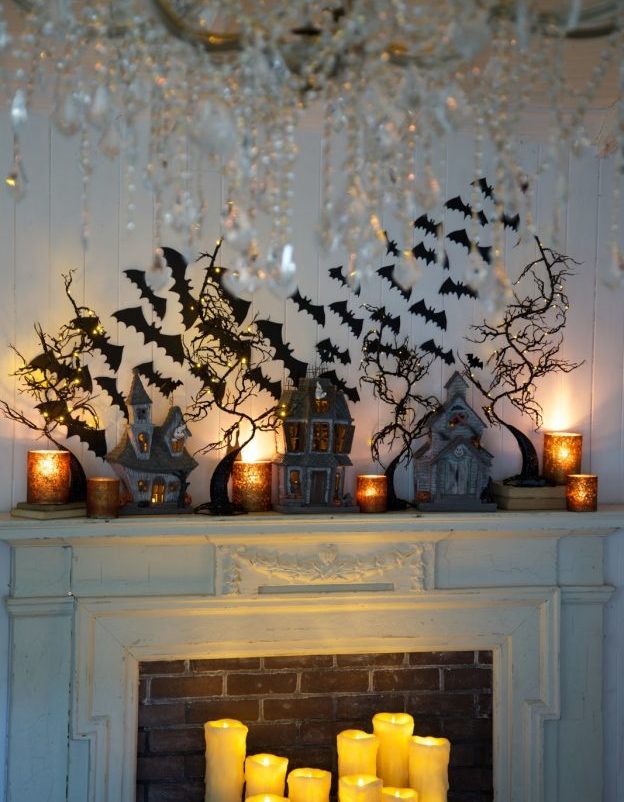 Bats decoration on Halloween mantel by Courtney