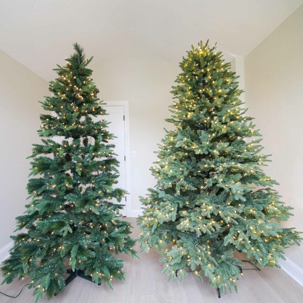 Target vs. Balsam Hill Christmas tree with lights 