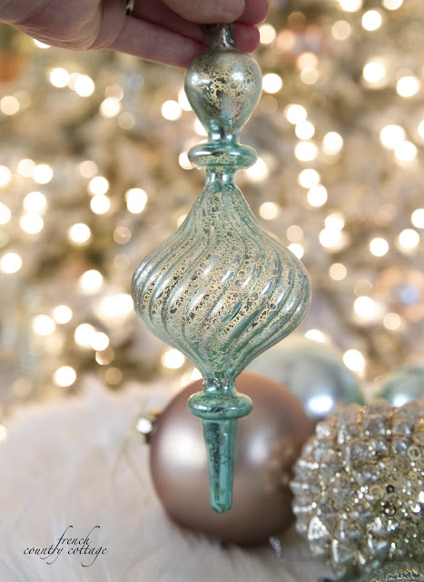 Close up of finial-shaped glass ornament