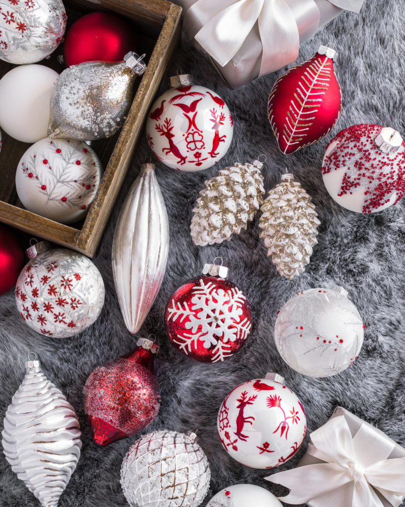 red and white ornament set
