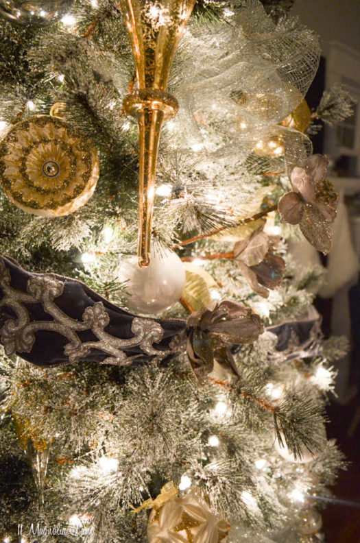 close up of christmas tree ornaments