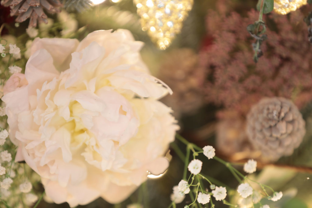 White peony to decorate a summer Christmas tree