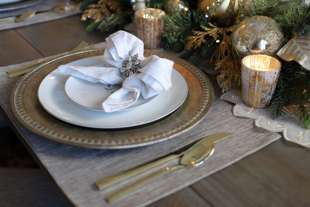 Gold and white Christmas place settings