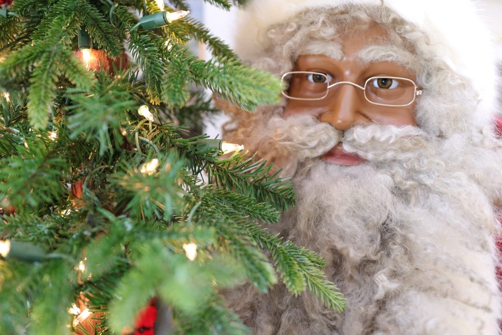 Close-up of Balsam Hill's life-size Black Santa