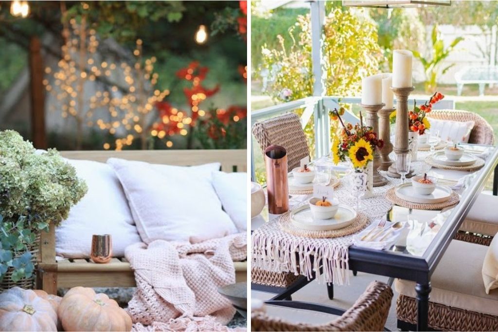 Collage featuring comfortable outdoor seating