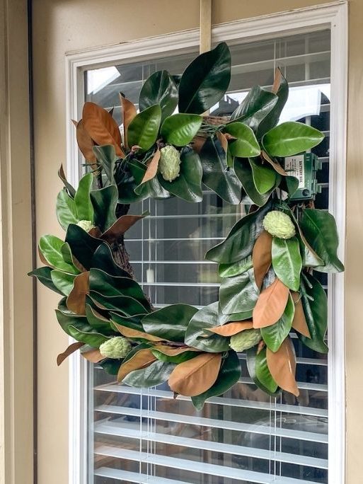 Magnolia leaves spring wreath for front door