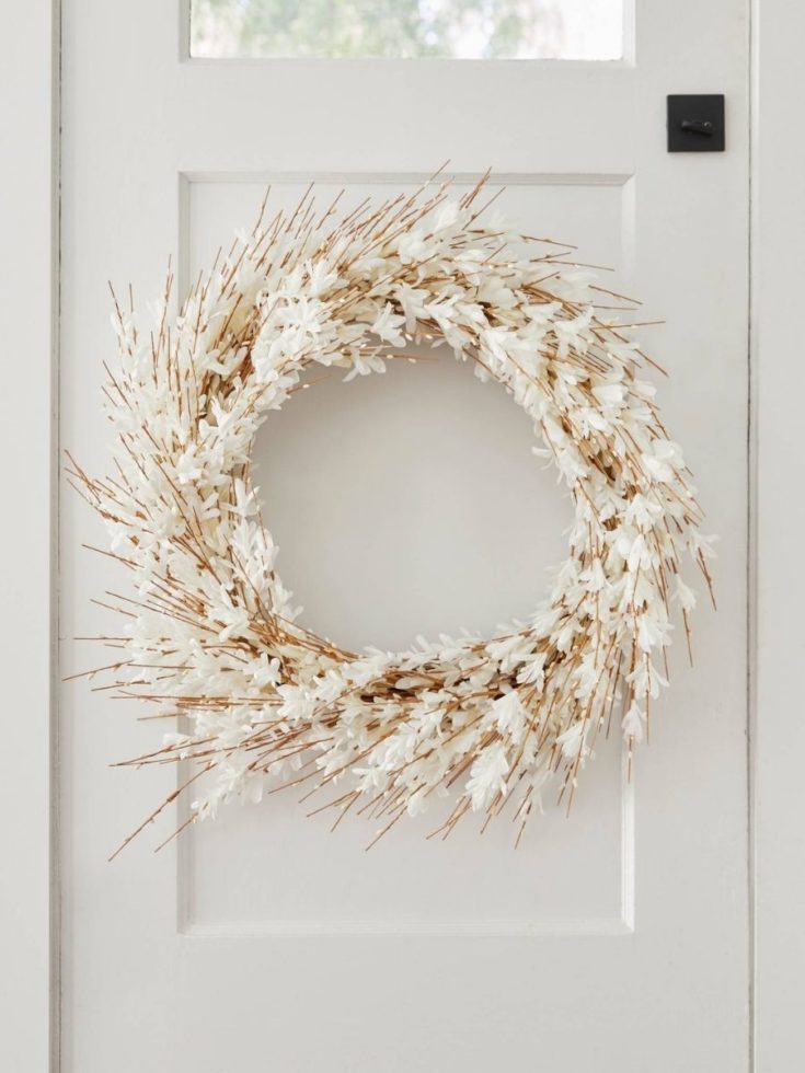White floral wreath as minimalist spring decoration